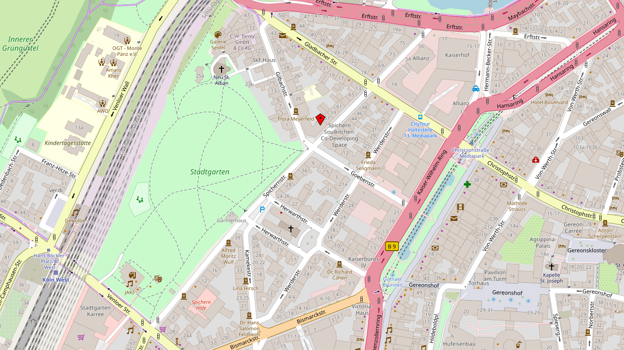 Screenshot of a map showing the location of the GLOBALG.A.P. office in Cologne. 
© OpenStreetMap (https://www.openstreetmap.org/copyright), 2024-05-22