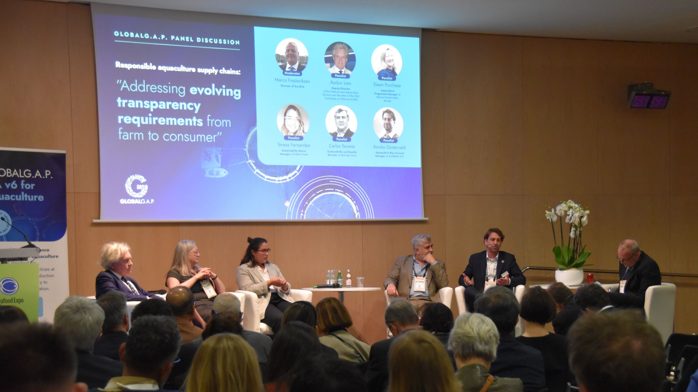 Speakers at SEG panel discussion talking about aquaculture trends and developments